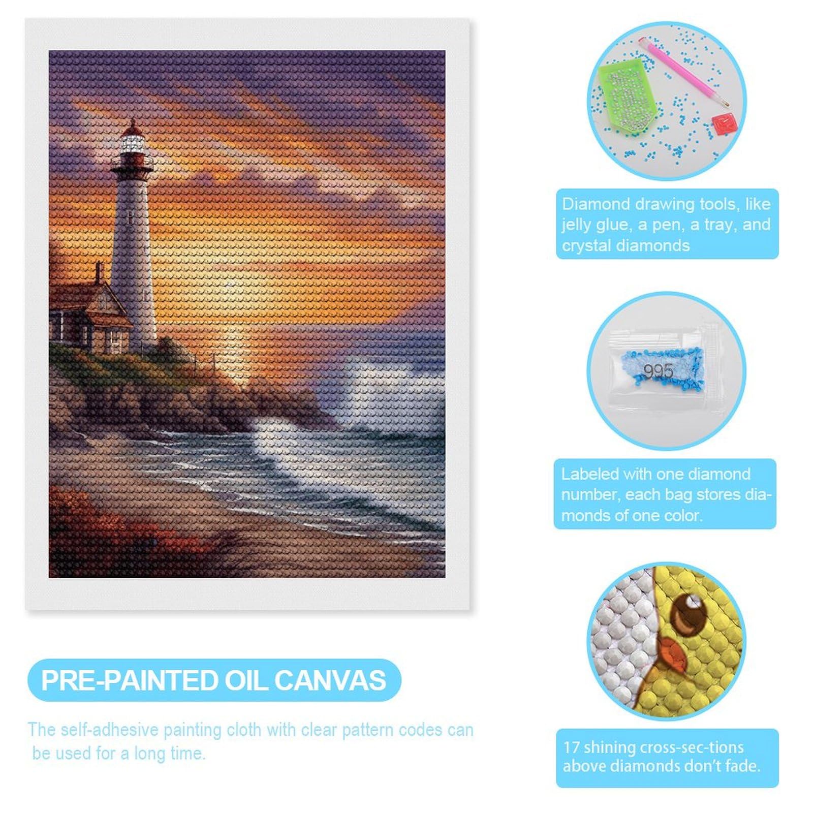 Amazon.com: FZMTLDS Lighthouse at Sunset Diamond Painting Kits 12