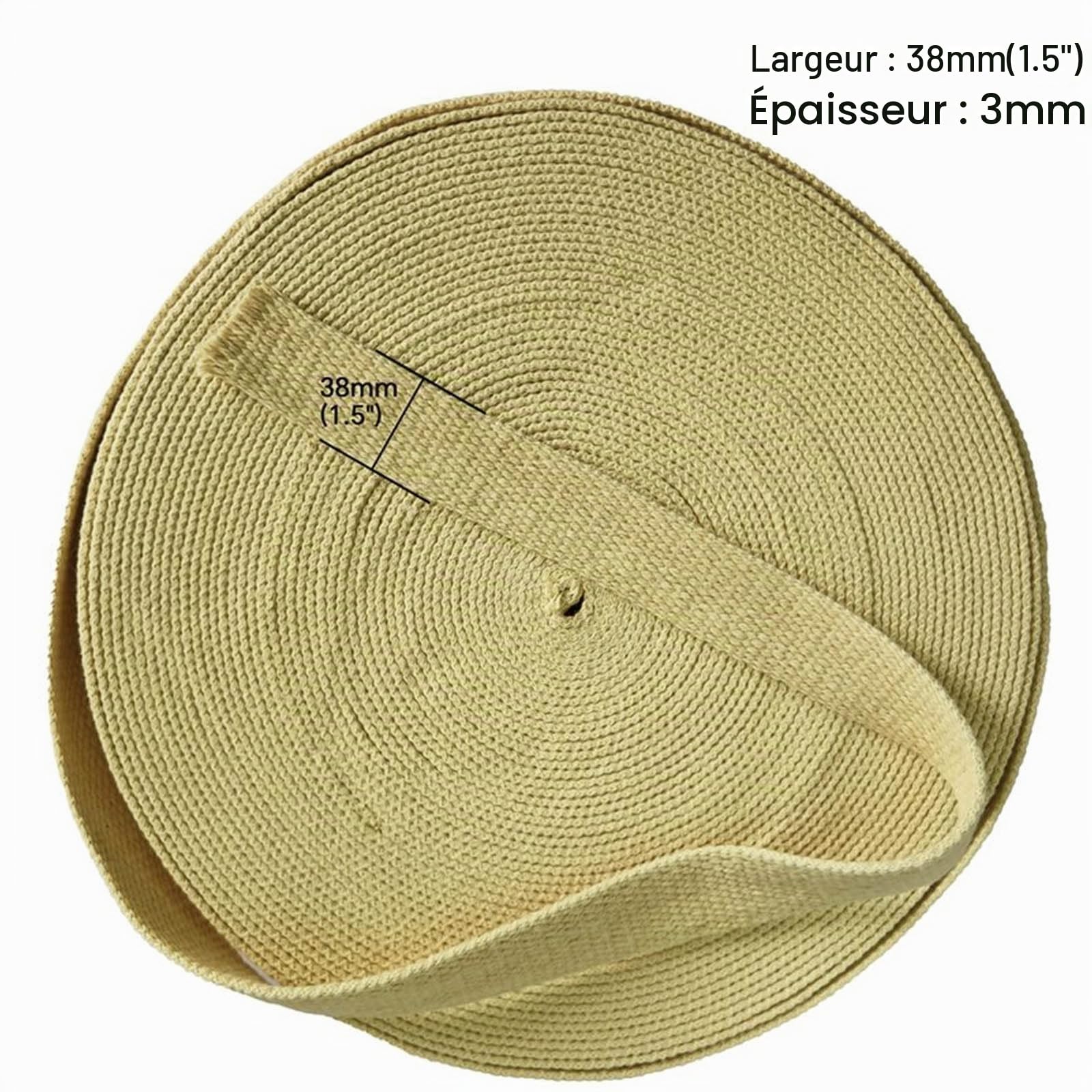 Rouleau de mèche Kevlar pur Kevlar pour fabrication de matériel d'aramide - 38 x 3 mm - 5 m