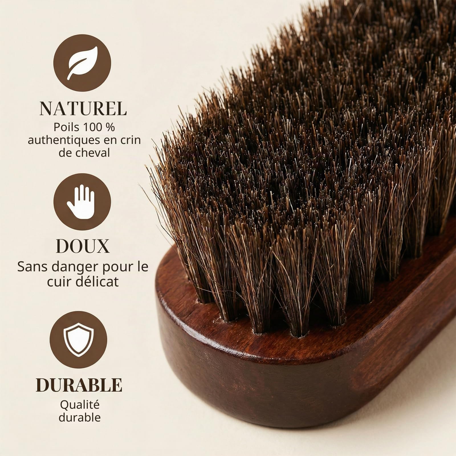 Kit d'Entretien Chaussures 5 Pièces avec Sac de Rangement - Crin de Cheval et Microfibre pour Cuir Lisse et Daim - Brosse à Lustrer et Brosse à Daim - Nettoyage Sans Rayures