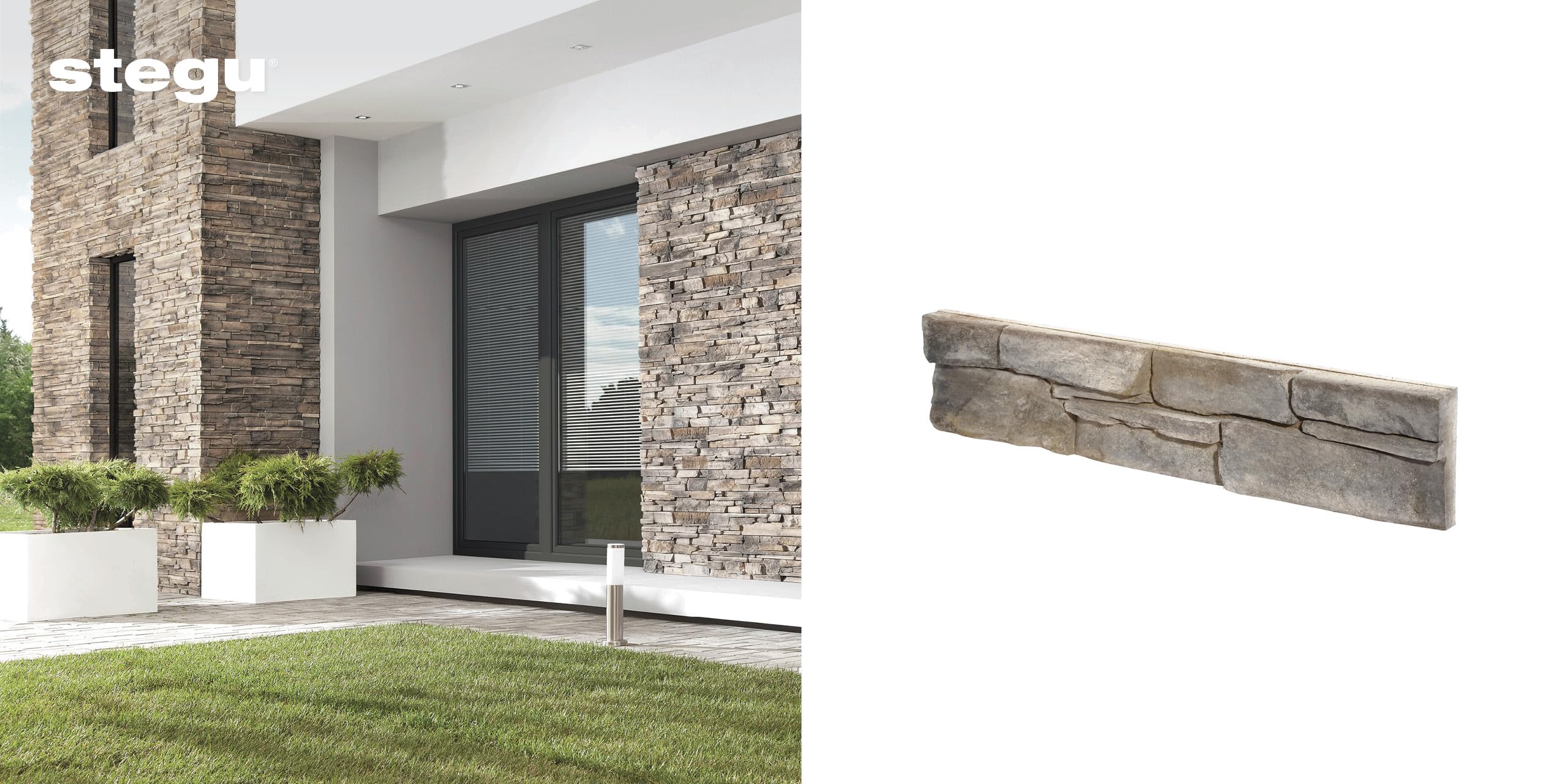 STEGU Grenada 1, Rivestimento Pietra Decorativa, Pannelli Parete Effetto Pietra Naturale, Rivestimento Interno & Esterno Resistente al Gelo, 55 x 11,7 cm, 0,32 m² 5 Pezzi, Grigio Beige