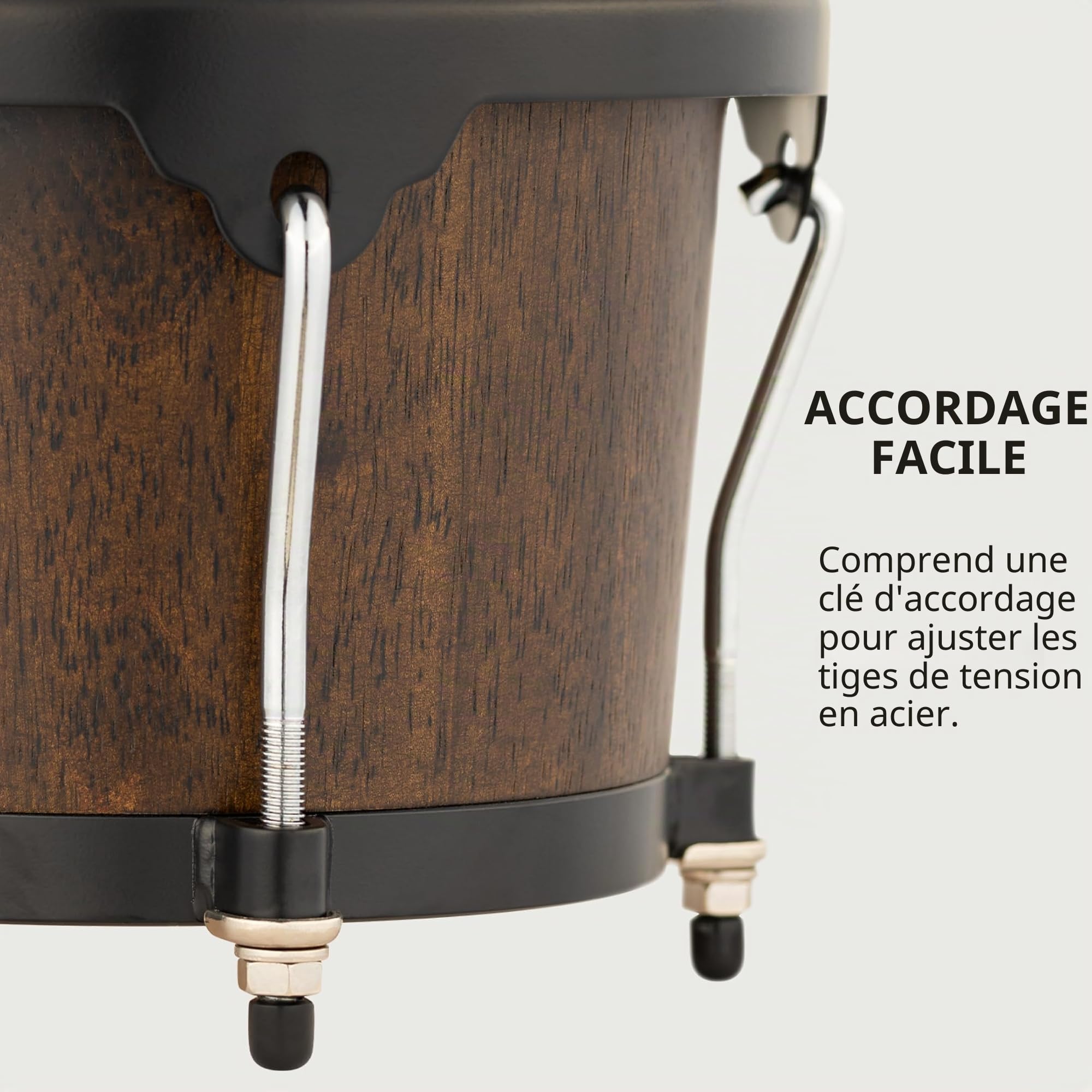 Meinl Percussion Bongos Headliner Wood - deux hand drums de 6,75 et 8 pouces - avec clé d'accord - chêne du Siam, Noir (HB100VWB-M)