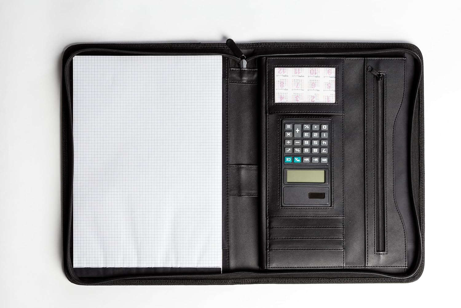 Cossini Padfolio & XL Desk Mat Bundle – Vegan Leather Business Portfolio with Solar Calculator + Non-Slip Desk Pad, Matching Office Set, Black