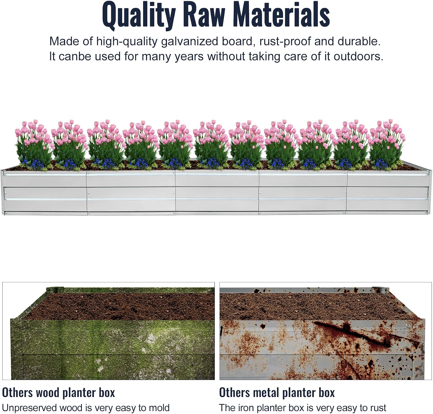 Galvanized Raised Garden Bed Outdoor for Vegetables Flowers Herb, 13.5×3×1FT Large Heavy Metal Box Steel Kit with Corner, Silver