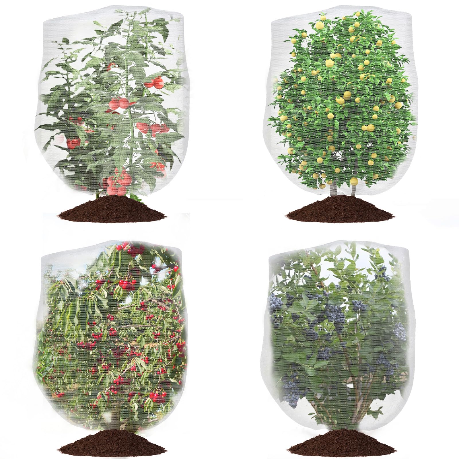 Bird Netting for Garden Protection, CANAGROW 4 Pack Garden Plant Mesh Netting Covers Bags with Drawstring, Insect Bird Barrier Bug Netting for Fruit