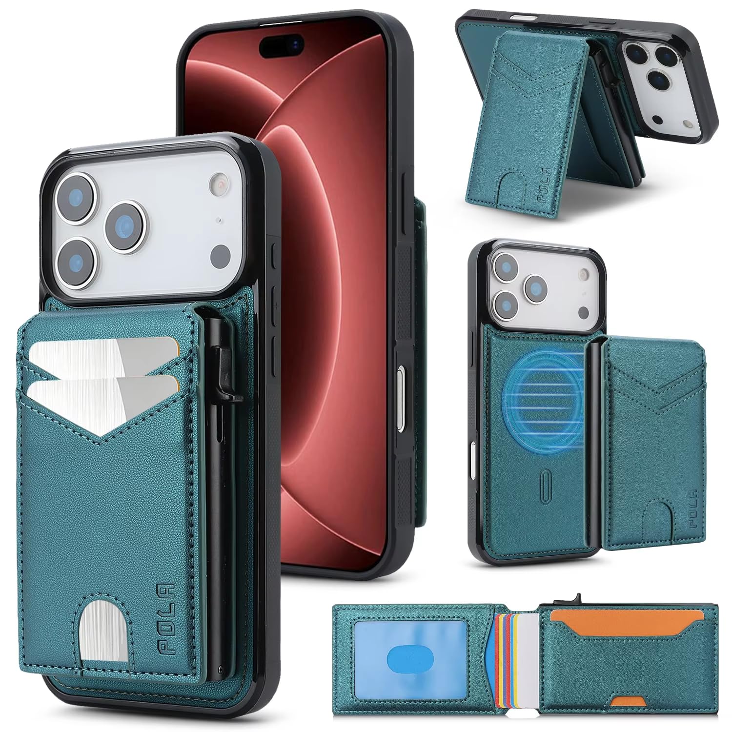 Etui 2 w 1 do iPhone'a 14 Pro, odpinana magnetyczna torba na karty, skórzany portfel, wstrząsoodporna obudowa RFID (do iPhone'a 14 Pro/zielone)