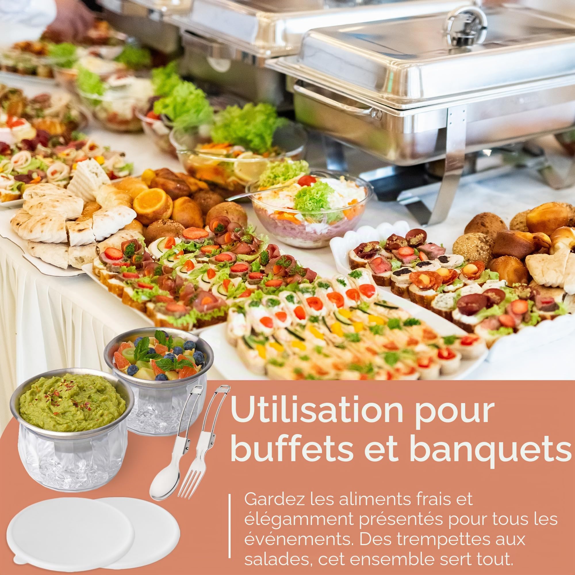 UCO Lot de 2 Bols Réfrigérants avec Couvercle, 590 ml | Bols à Sauce et Récipients à Salade Réfrigérés pour Fêtes