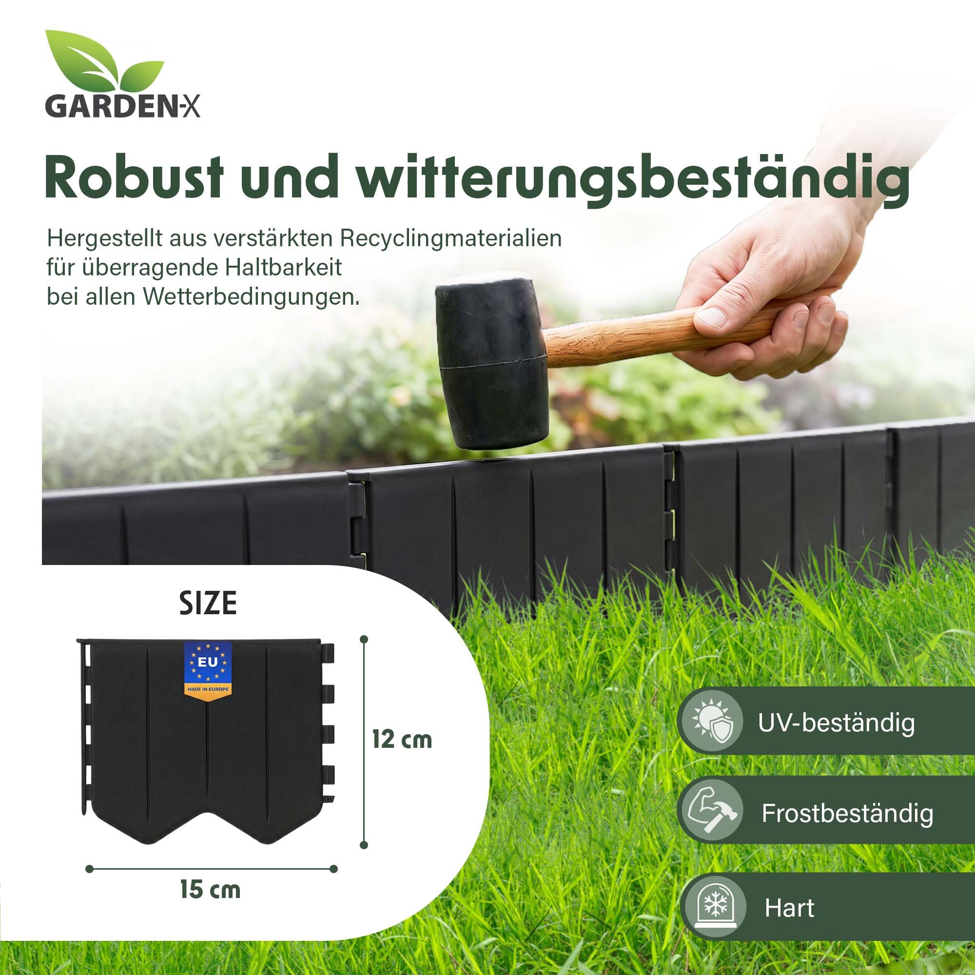 GARDENIX Flexible Rasenkante Braun 10.3m - Kunststoff Mähkante zum einschlagen - Rasenkantenband Beetabgrenzung Beetbegrenzung Langlebig