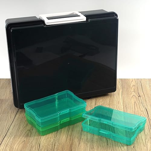 Miniatura 3 de Find Scrapblooms Caja de almacenamiento de fotos negra y transparente para manualidades con 16 fundas interiores coloridas, caja de almacenamiento