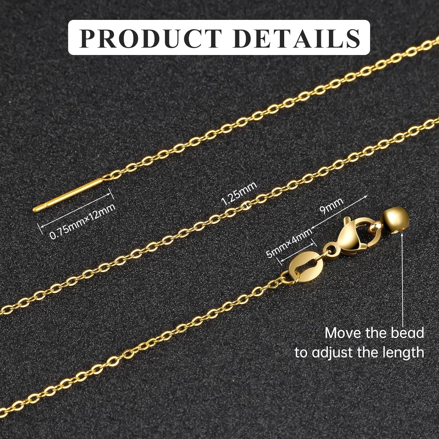 GTVOODX 10 Pack Gold Filled Necklace Chain Bulk Adjustable Stainless Steel Dainty Cable Chain for Jewelry Making with Rubber Stopper Beads - Image 2