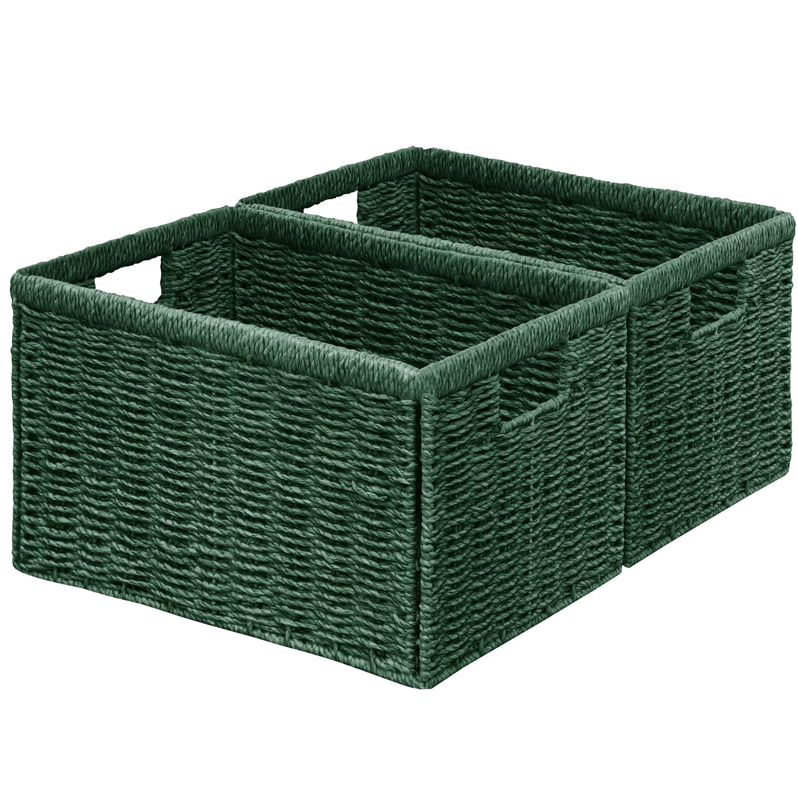Vagusicc Wicker Storage Basket, Foldable Storage Cubes Organizer Bins, Handwoven Storage Baskets for Shelves Closet Office Bathroom, Set of 2 Extra Large Wicker Baskets, 43 x 30 x 26 cm, Green