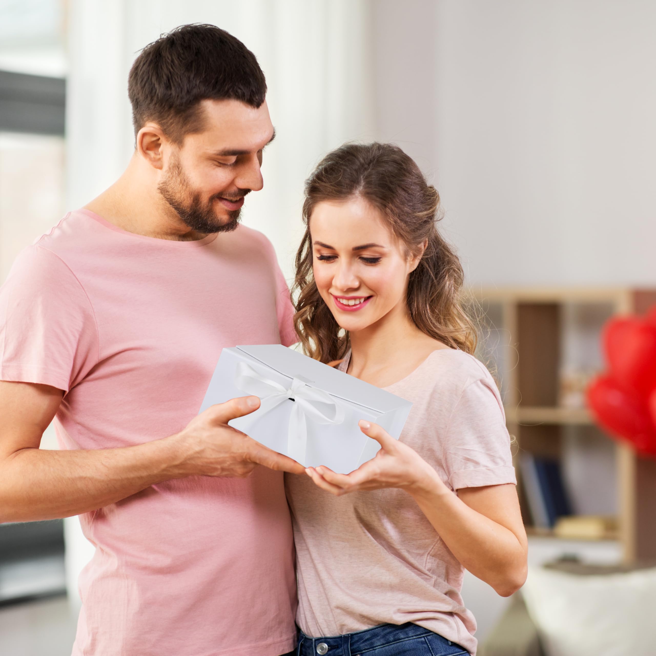OEMVALATY 8 x Geschenkboxen, 22,9 x 22,9 x 10,2 cm, magnetische Geschenkboxen mit Deckel für Geschenke, weiß mit Schleife, Brautjungfernantragsbox für Hochzeit, Aufbewahrung, Geburtstag