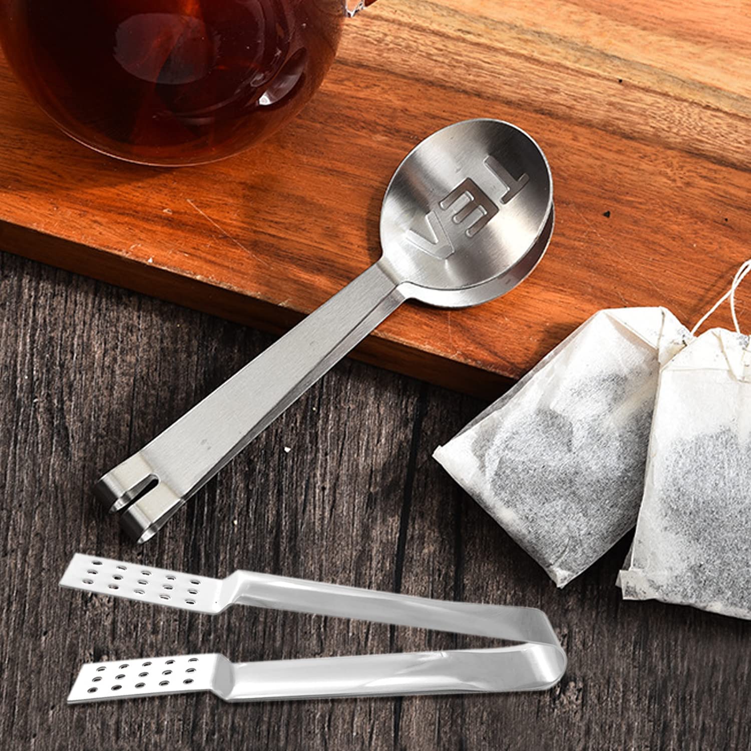 Pinces à Sachet De Thé En Inox - Lot De 4, Avec Passoire Intégrée, Manche Long