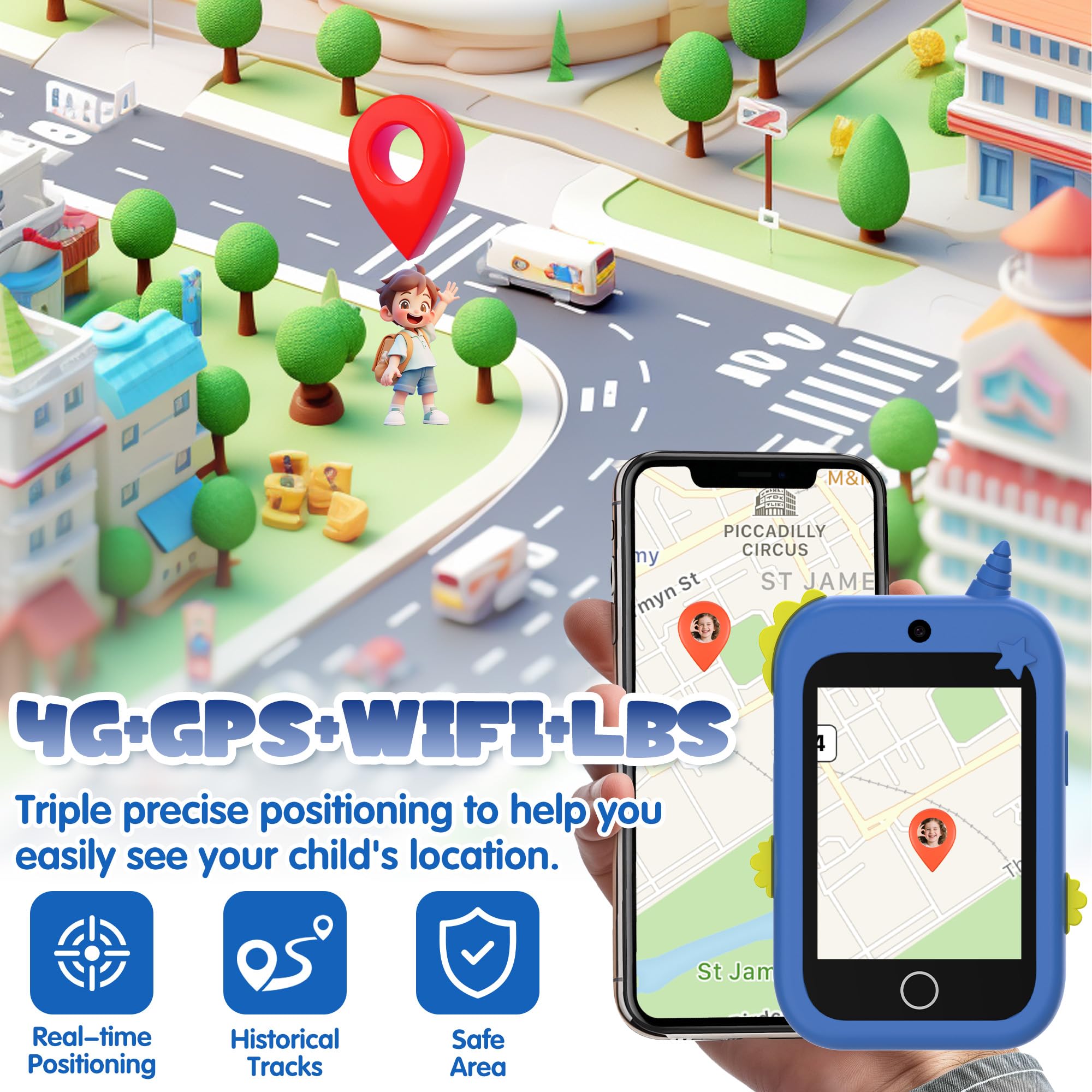 4G Smartphone Bambini, Smartphone Bambino per Ragazza con Chiamate GPS, Videochiamata, Chat, SOS, Modalità Scuola, SMS, Torcia, Musica, Sveglia, Pedometro, IP68 Impermeabile, Regali per Ragazze