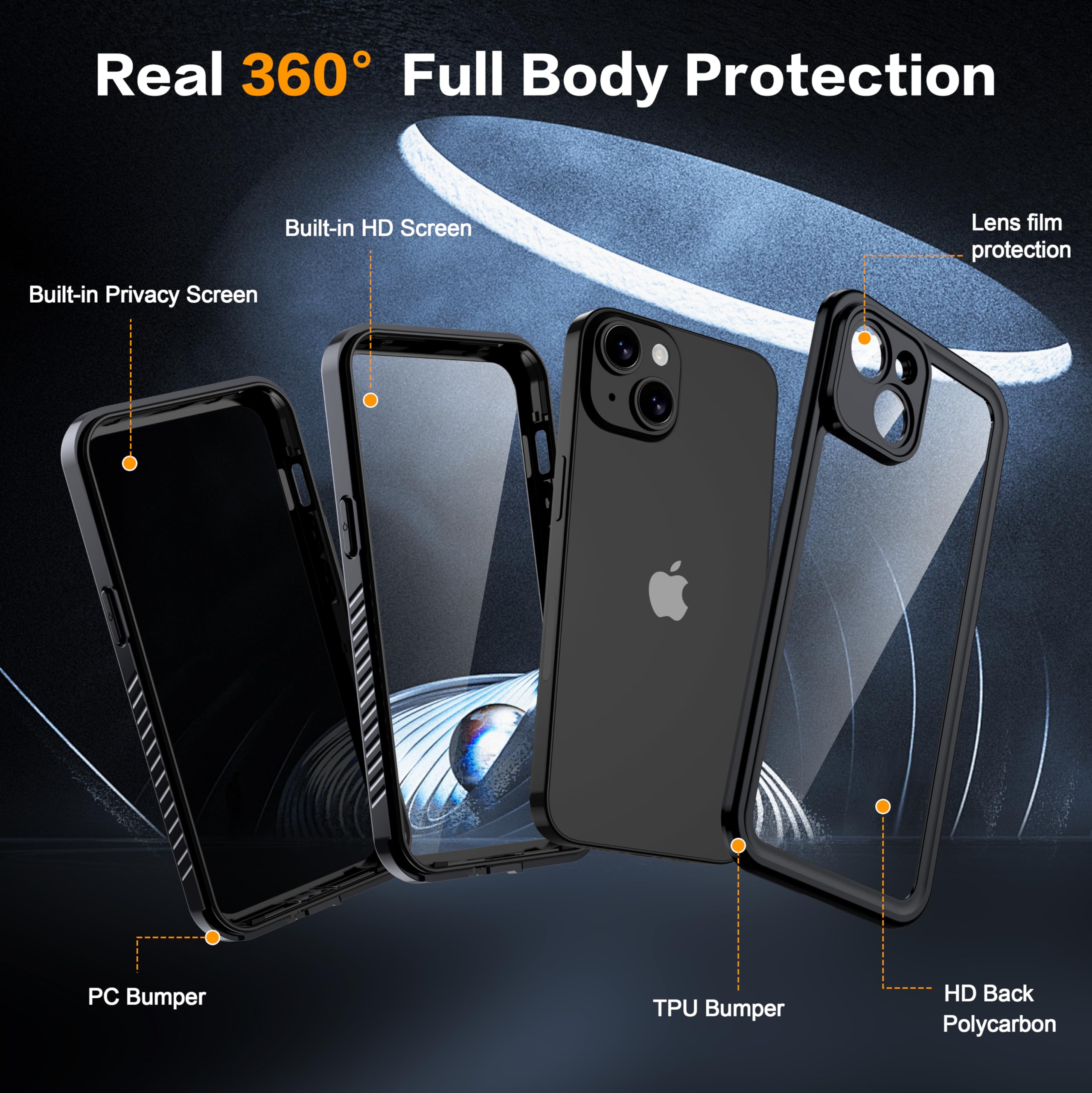 Funda impermeable para iPhone 14, protector de pantalla de privacidad integrado y protector de pantalla HD [IP68 bajo el agua] a prueba de golpes y polvo, protección completa para iPhone