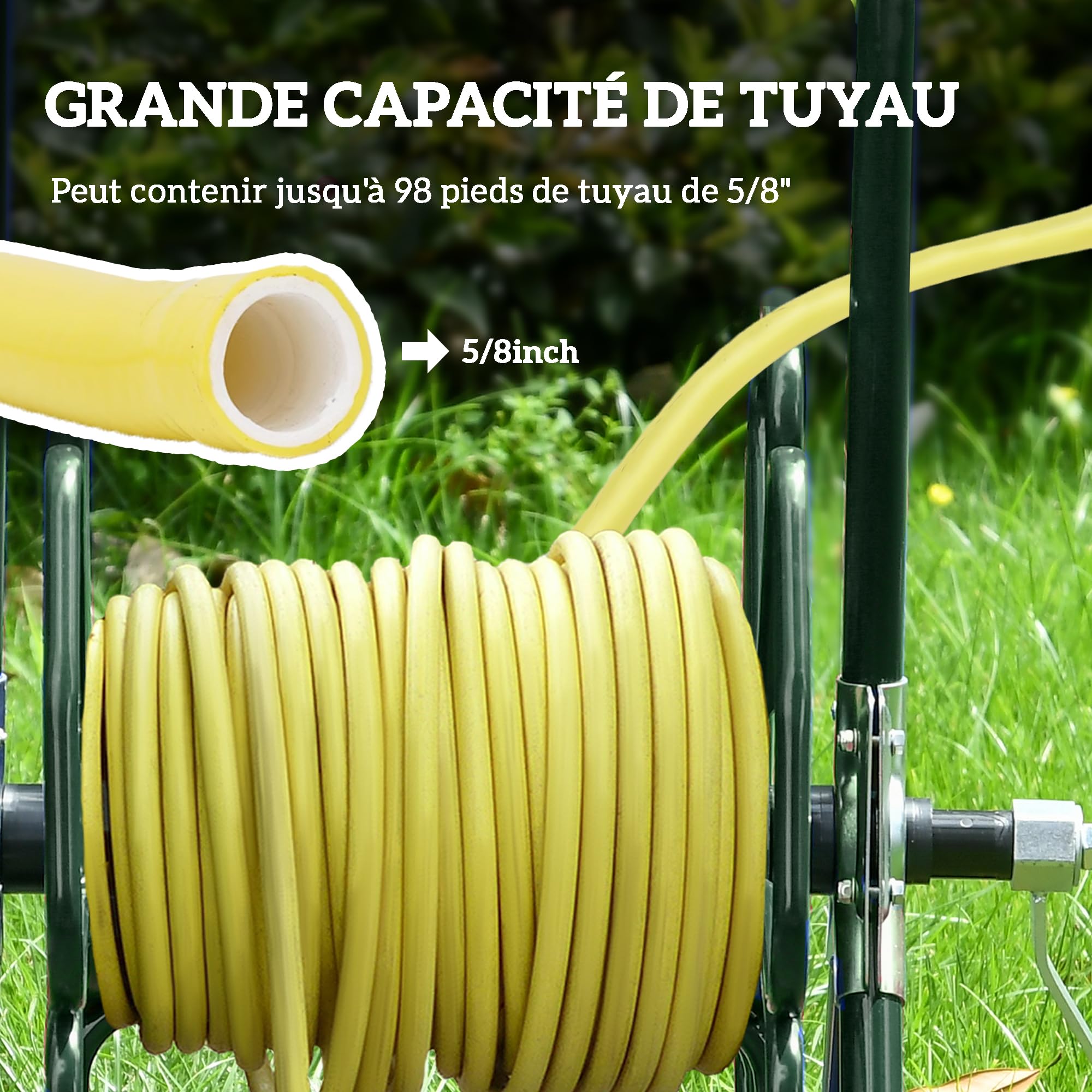 Outsunny Dévidoir de tuyau d'arrosage sur roues 30 m Ø16 mm Métal Vert | Dévidoir Chariot, Enrouleur Tuyau d'Arrosage, Poignée Antidérapante