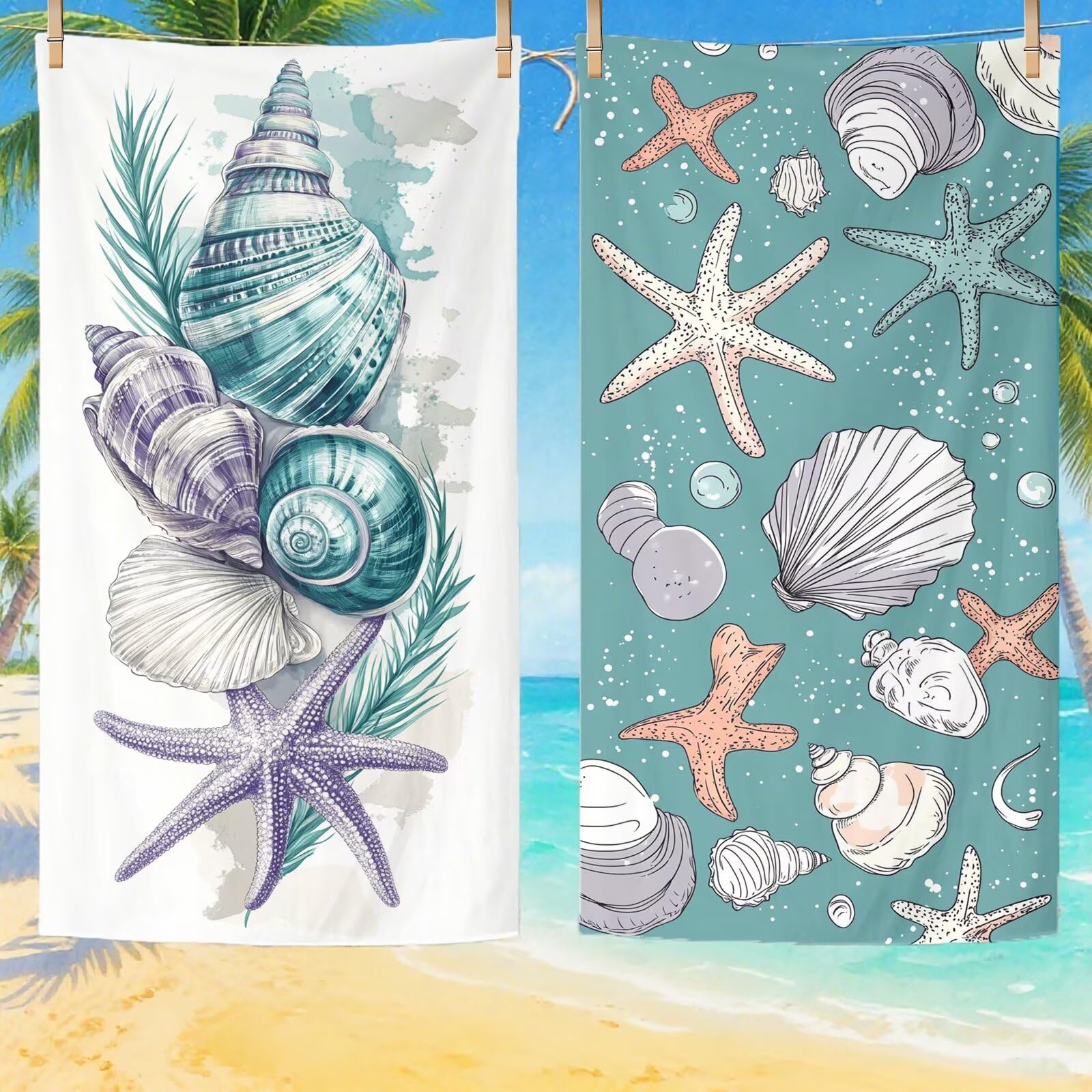 Toallas de Playa Microfibra Concha Toalla Playa Grande 100 x 180 cm Mujer Hombre Secado Rápido Absorbente Toallas Gimnasio Suave Sin Arena Toalla Microfibra para Playas Piscina Viajes Camping Q-693