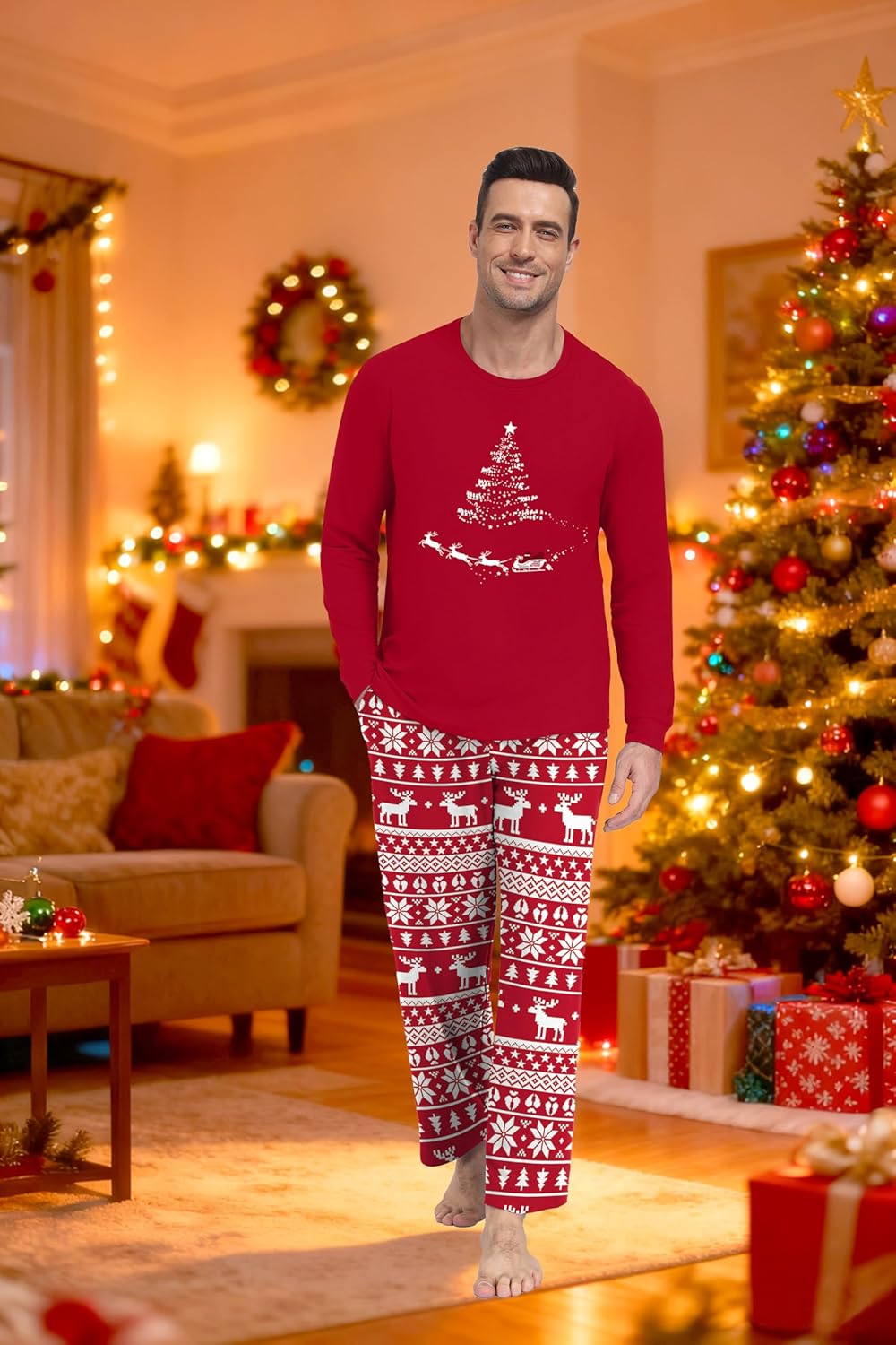 PrinStory Men's Pajama Sets Loungewear Sleepwear Pjs Lightweight Long Sleeve Shirts & Bottoms Soft Comfy Sleep Sets S-2XL - Image 2