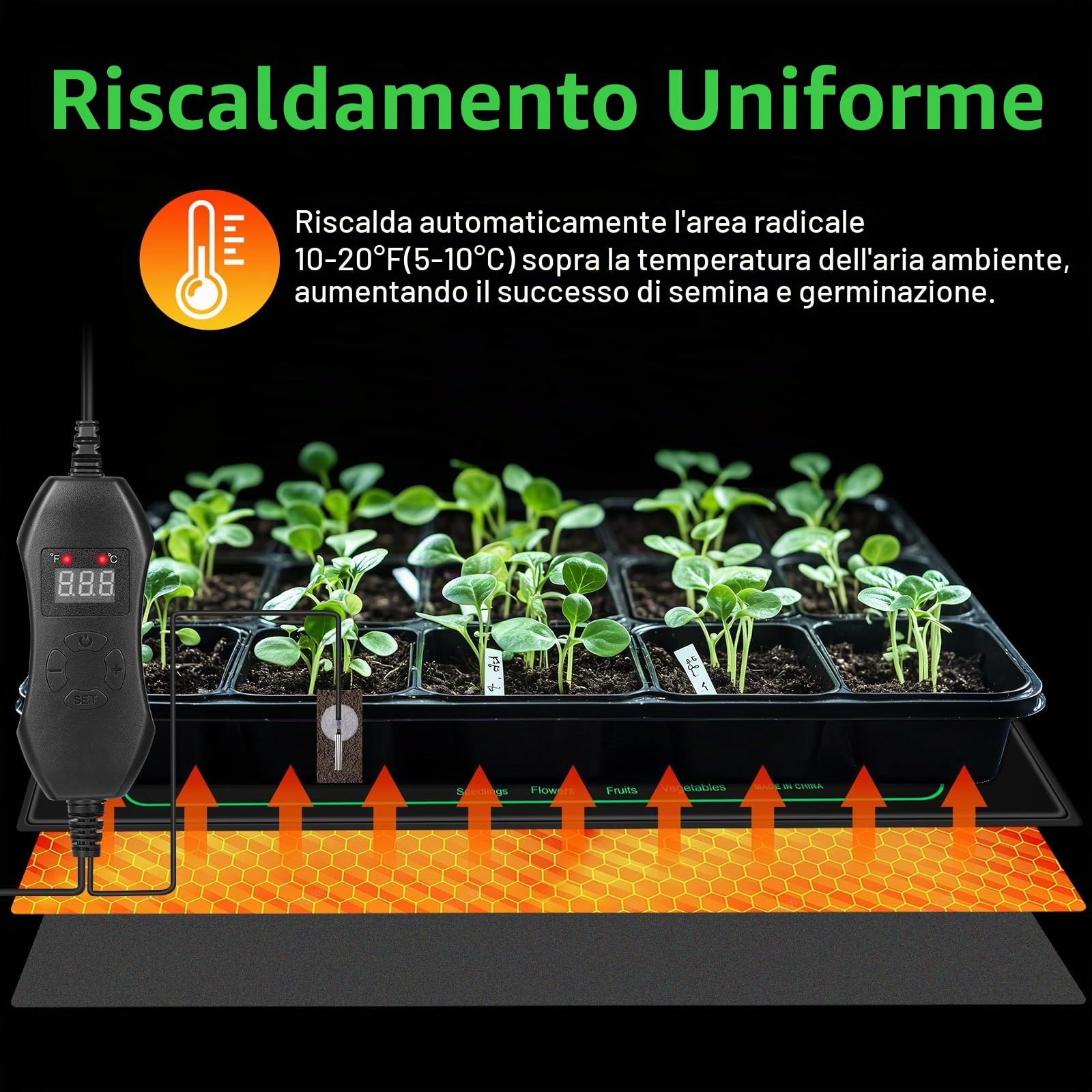 Tappetino Riscaldante per Piante con Termostato, Tappetino Riscaldante per Piante per la Regolazione della Temperatura, Tappetino Riscaldante per Piantine (50W, 52x25cm)