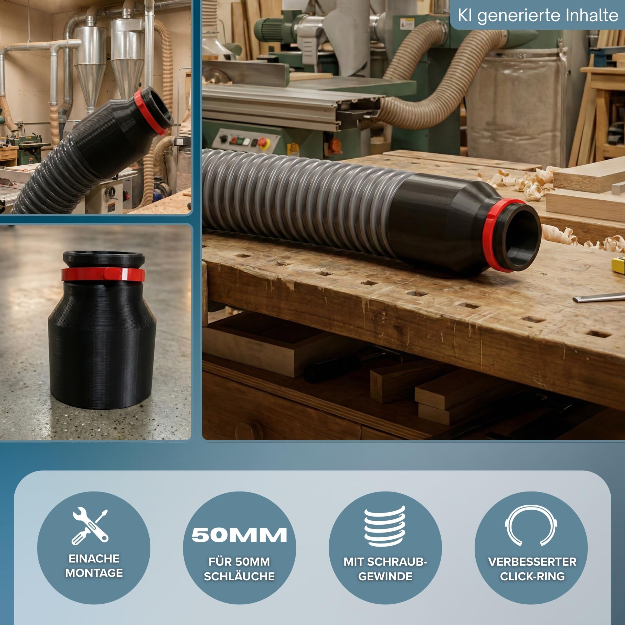 Acoplamiento para aspiradora compatible con Bosch Click and Clean de 50 mm, manguera de aspiradora, conexión NW50 rosca