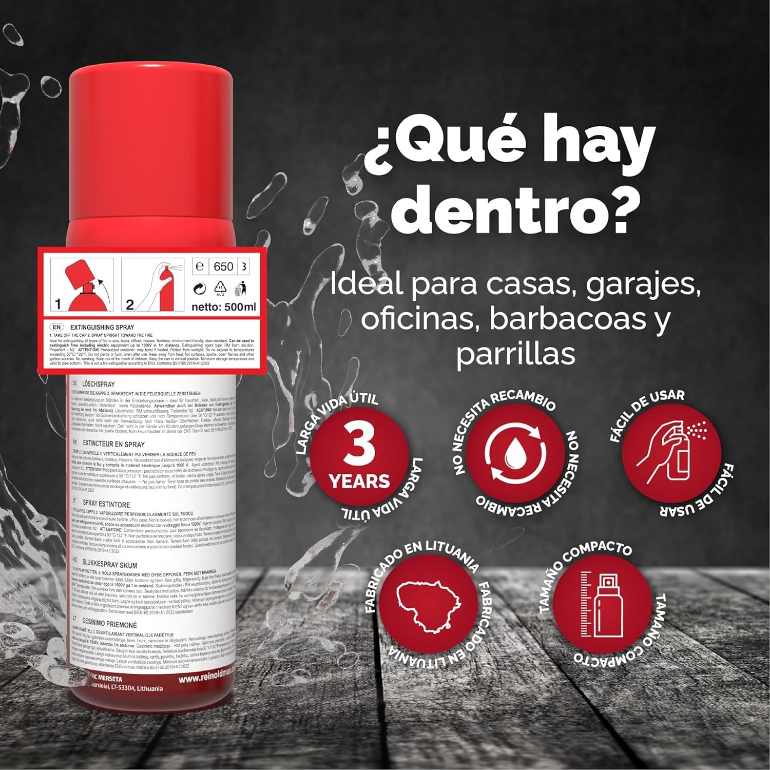 2X Pequeño Extintor para Casa | Mini Extintor Aerosol Todo en Uno para Cocina, Camping, Autocaravana, y Chimenea de ReinoldMax