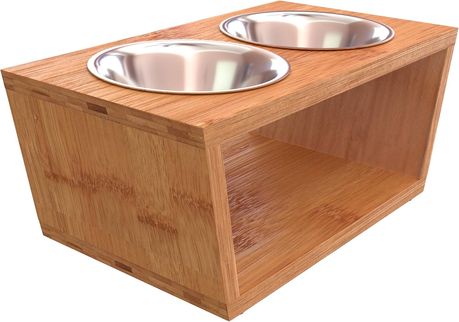 BAMBOOWORX 7” Raised Pet Feeder Suitable for Larger Dogs and Cats, Natural Bamboo Stand with Removable Double Stainless Steel Bowls, 4…