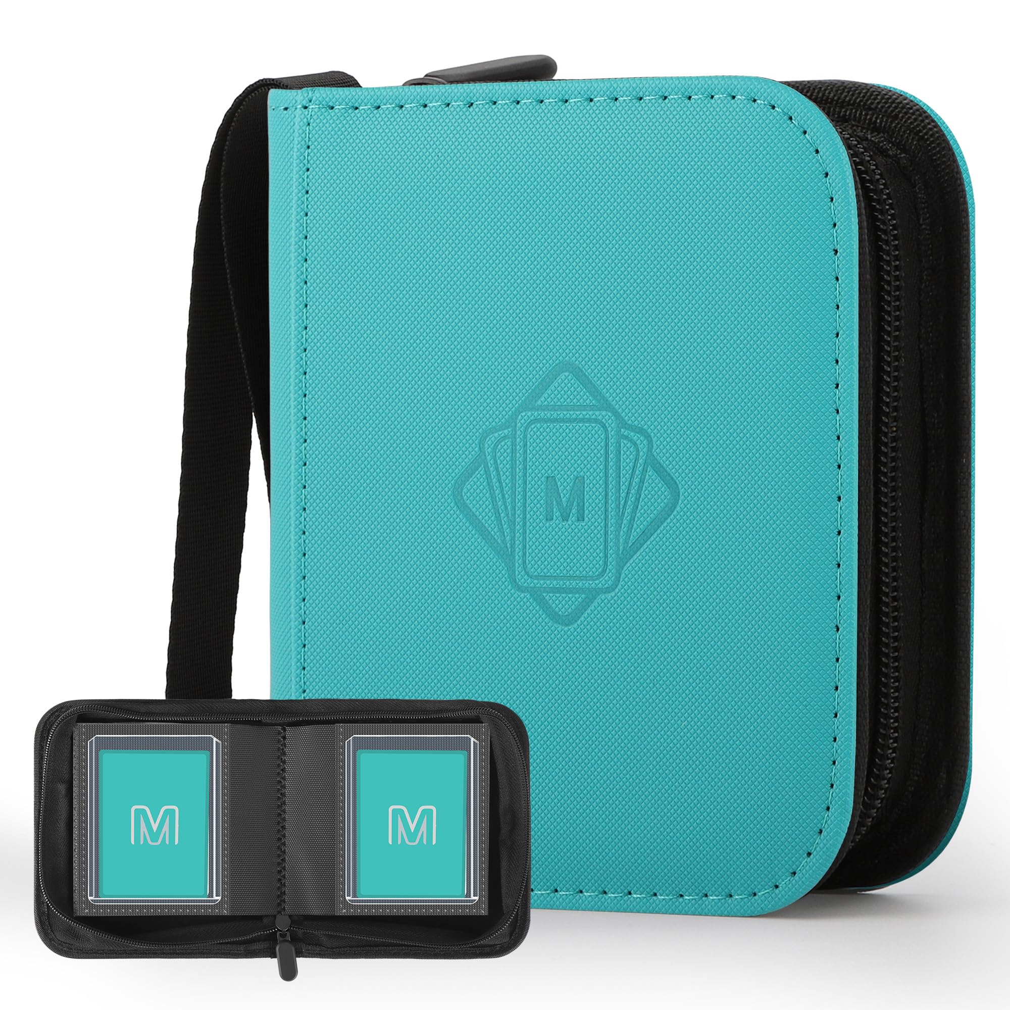 1 Pocket Toploader Binder Holds 40 Cards with 20 Sleeves Collectible Trading Card Album, for 3x4 Toploaders Hard Cases for TCG, MTG, Sports, Baseball, Football, Small Sports Card Book (1Cyan)