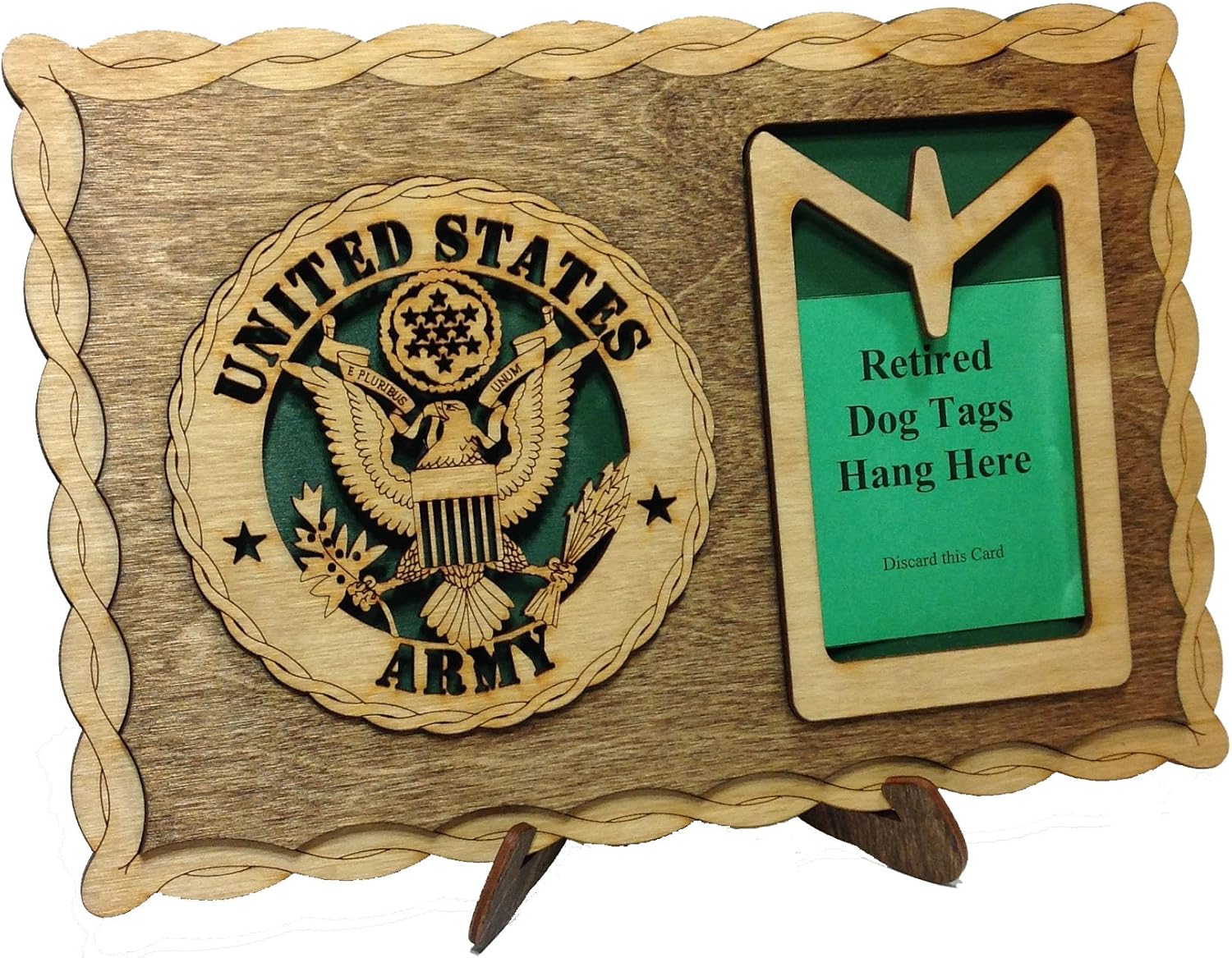 Armed Forces Army Custom Laser Crafted Three Dimensional Wooden Dog Tag Holder Plaque