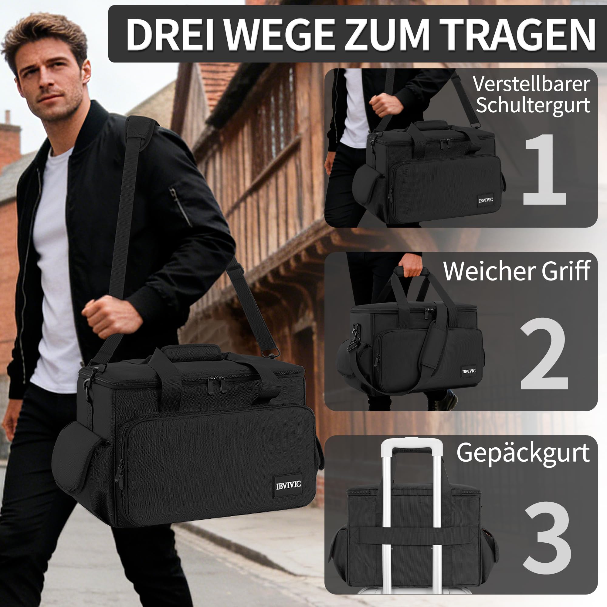 DJ Tasche, 1680D Nylon DJ Gigbag mit Abnehmbaren Trennwänden und Boden, DJ Kabel Organizer Tasche für Professionelle DJ Ausrüstung, Musikinstrumente und Zubehör, Grau (Mittlere)