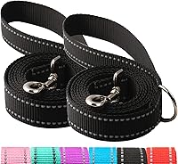 SUNNQ 2-Pack Reflective Nylon Dog Leash 6ft - for Small Medium Large Dogs Puppies Cats - Training Leash with D-Ring Swivel Clip Black
