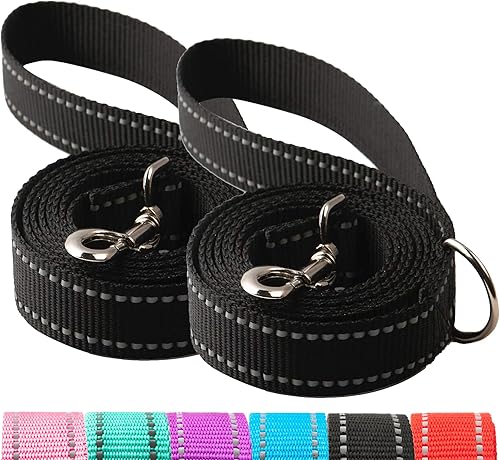 Miniatura 7 de Correa resistente para perros medianos a grandes con dos asas acolchadas de 6 pies, correa de perro de doble asa (rosa, 6 pies x 1 pulgada de ancho