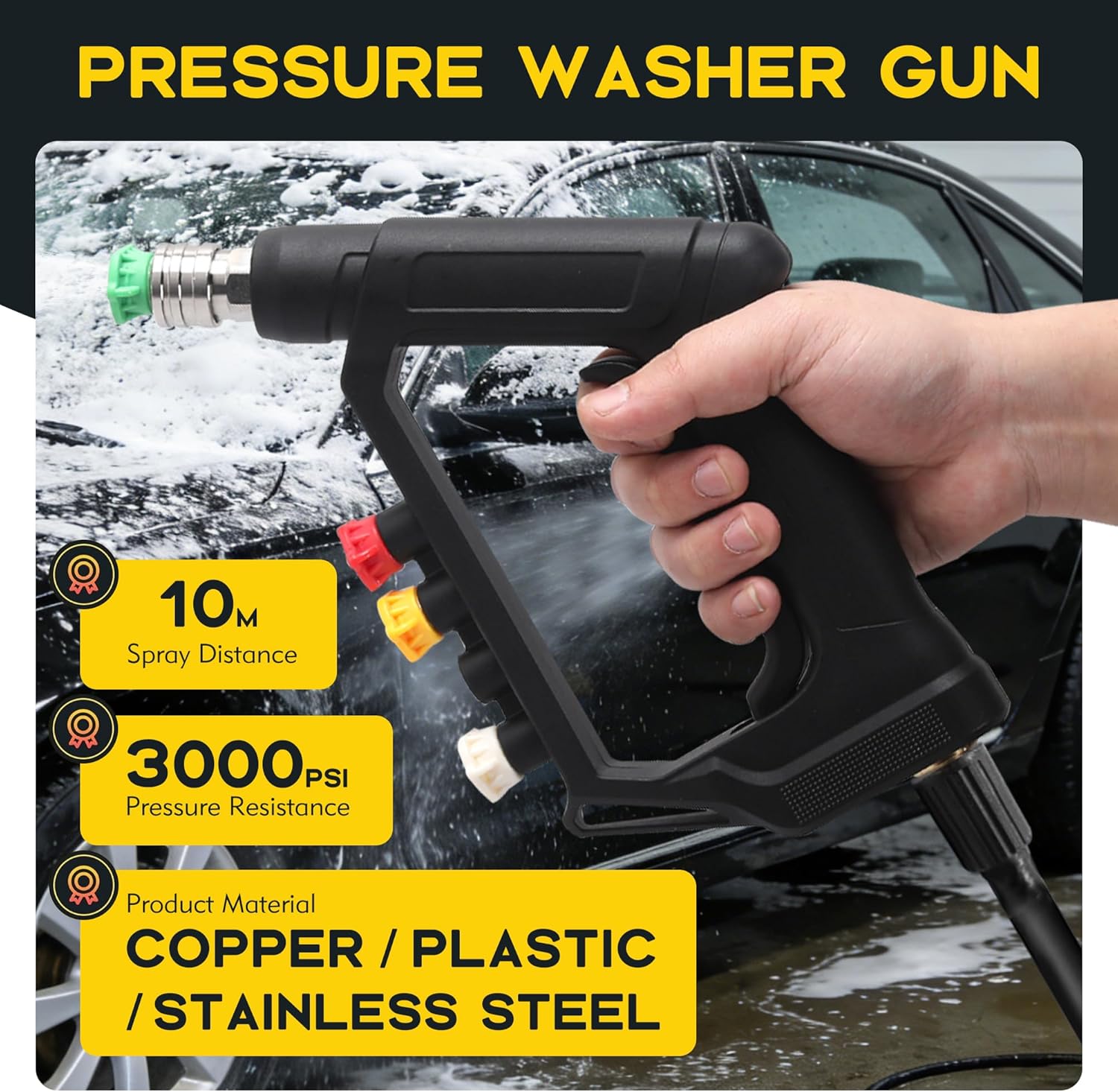Pressure Washer Gun with M22-14mm Fitting, Spray Gun Handle with 4 Color Nozzle Tips