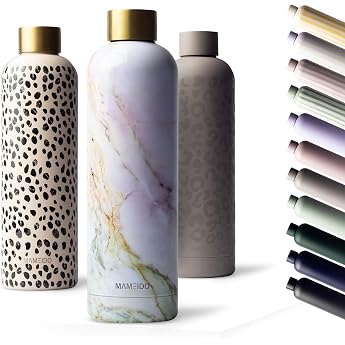 Mameido Stainless Steel Water Bottle, 1 liter, Pearl Marble Gold - Leak-proof Thermos Flask, Water Bottle, BPA Free (Bispheno