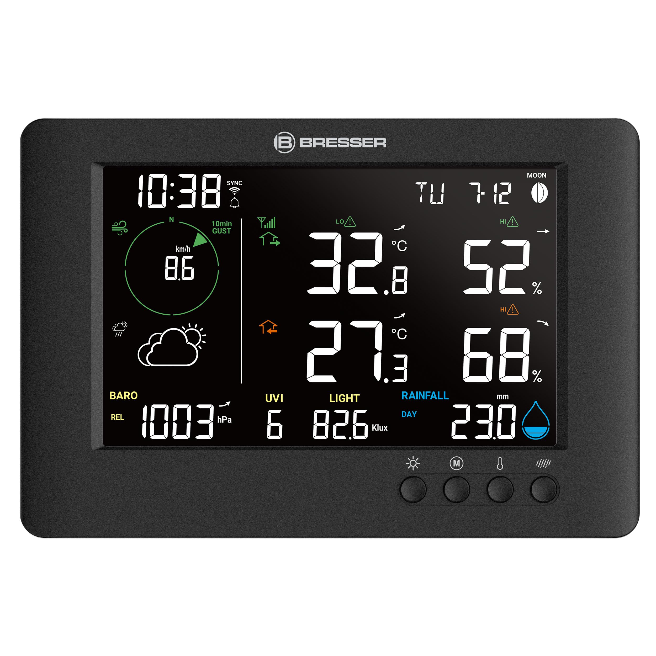 Bresser Estación Meteorológica 7-en-1 TB WiFi: Datos amplios, Pronóstico gráfico, Multi-Sensor, Monitoreo Clima Interior, Función de Alerta