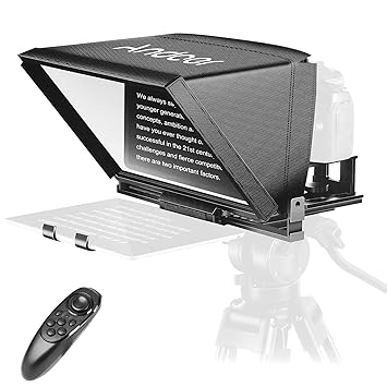 Homgeel A12 Portable Camera Teleprompter Prompter for DSLR/Mirrorless Cameras Video Recording Live Streaming Interview Stage Presentation Speech with Remote Control Carry Case