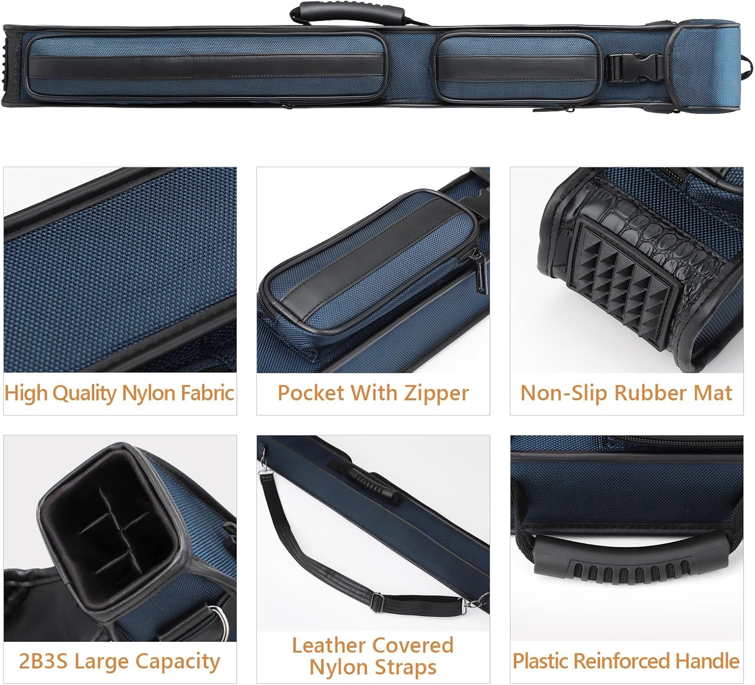 Pool Cue Case 2X2/2X4 Hard Pool Stick Carrying Case Billiard Faux Leather Cue Stick Cases with Handle and Detachable Shoulder Straps, Holds 2 Butt and 2/4 Shafts