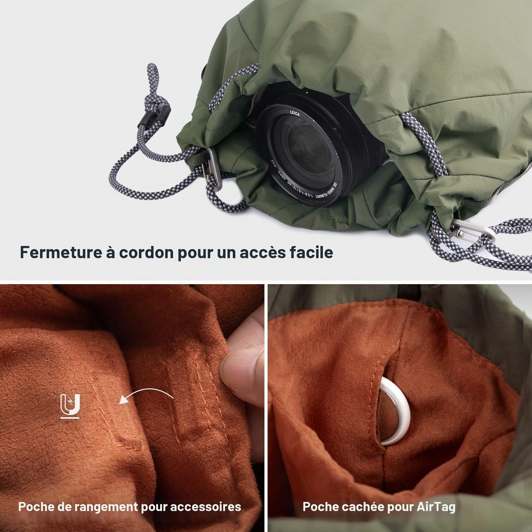 PGYTECH OneGo Sac à Cordon Housse pour Appareil Photo Compatible avec Appareils Photo sans Miroir Nikon/Canon/Sony/Fuji/DJI OSMO Pocket 4/3, Vert