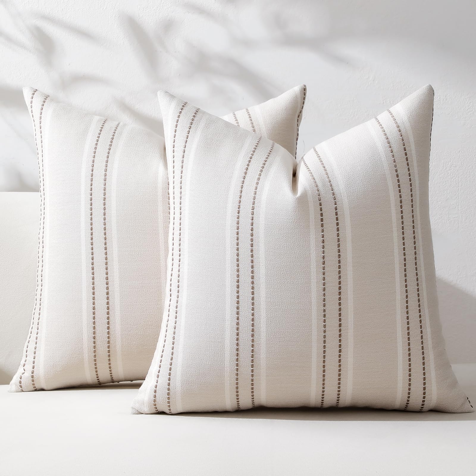 Hckot Striped Throw Pillow Covers 18x18 Set of 2 Taupe Pillow Covers