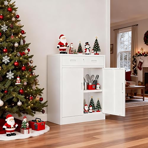 Miniatura 94 de CJF Gabinete de almacenamiento de metal, armario de almacenamiento con bloqueo con puertas y 1 cajón, 36 pulgadas de alto x 28 pulgadas de ancho x