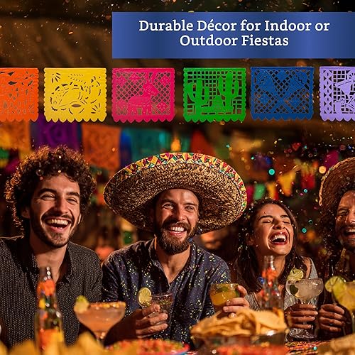 Miniatura 7 de Pancartas de Burrito para fiesta mexicana (paquete de 2 con 10 banderas de plástico por pancarta), pancarta de papel picado, decoraciones de fiesta