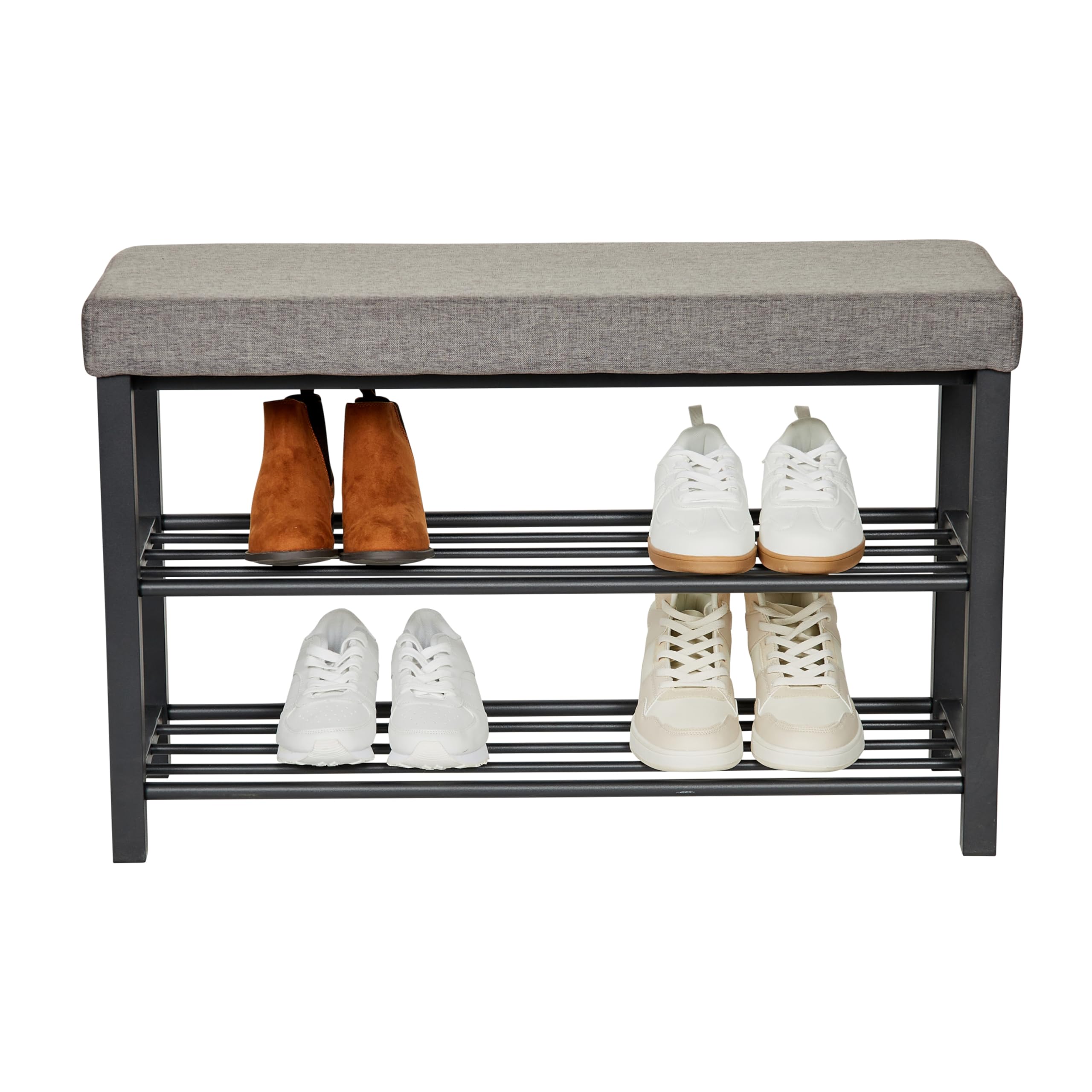 Love IT Store IT Loft ławka na buty z siedziskiem – wąski regał na buty z ławką do siedzenia i 2 półkami – łatwy montaż – czarna/antracytowa – 80 x 31 x 50 cm