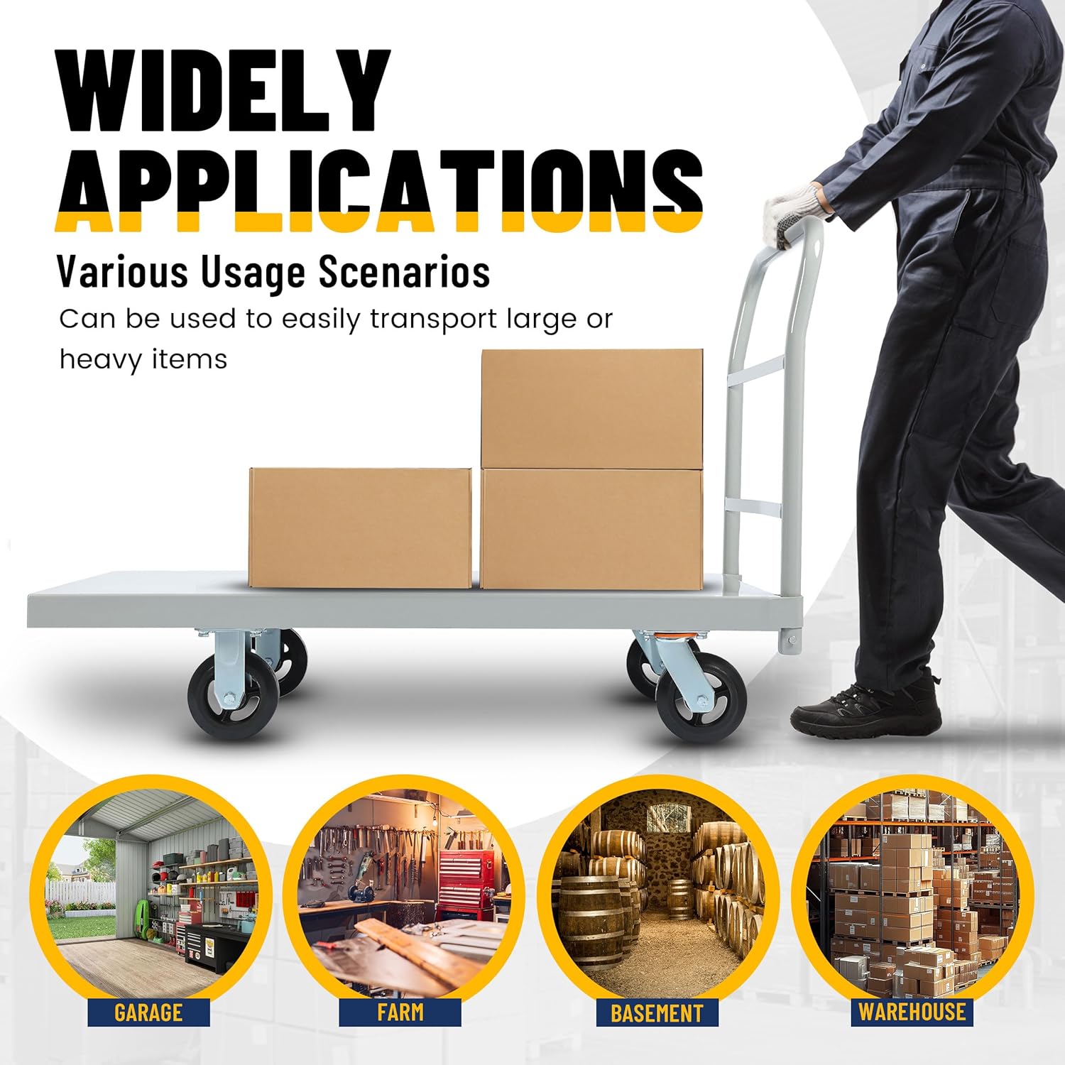 KUAFU Platform Truck Flat Push Cart, 2500LBS Weight Capacity, Dolly Heavy Duty Hand Trucks with 360 Degree Swivel Rubber Wheels, 24x48 Large Size Cart