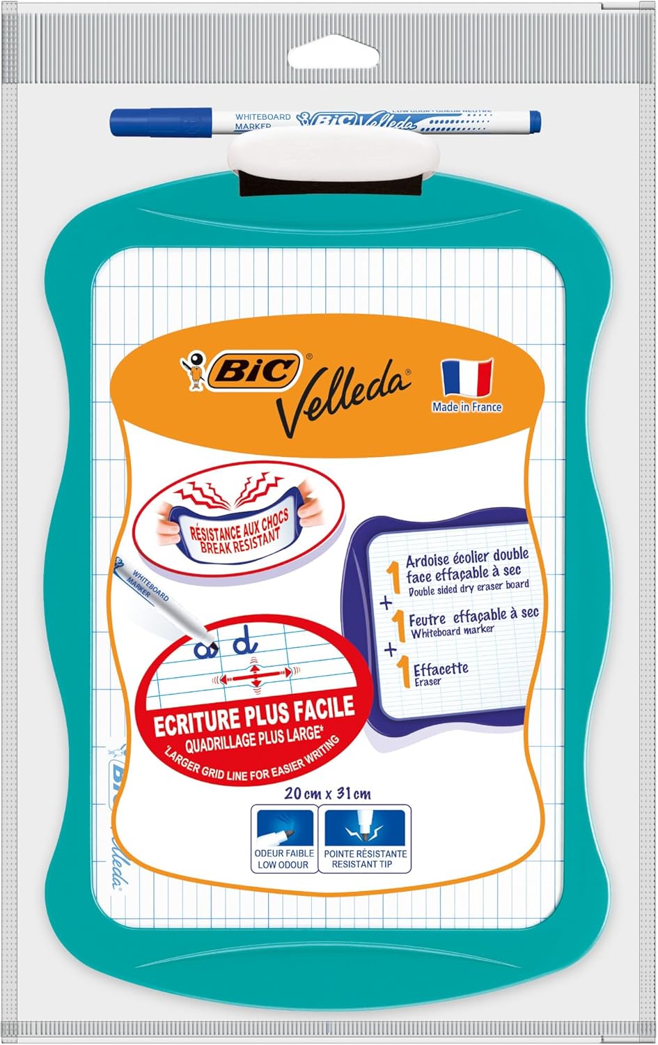 BIC Velleda White and Seyes Double-Sided Dry Erase Slate (21x31 cm) with Dry Erase Felt and Eraser - Random Colors