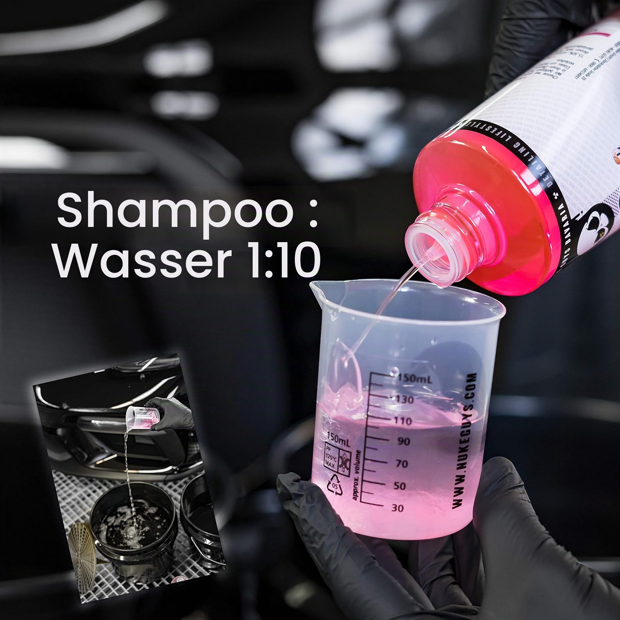 Nuke Guys 2 Eimer Waschmethode Autopflege Set: Pink Cherry Autoshampoo, 500ml + 2 GritGuard Wascheimer Used Look Edition 3,5 GAL + 2X Grit Guard Schmutzeinsatz + Mikrofaser Waschtücher + Messbecher