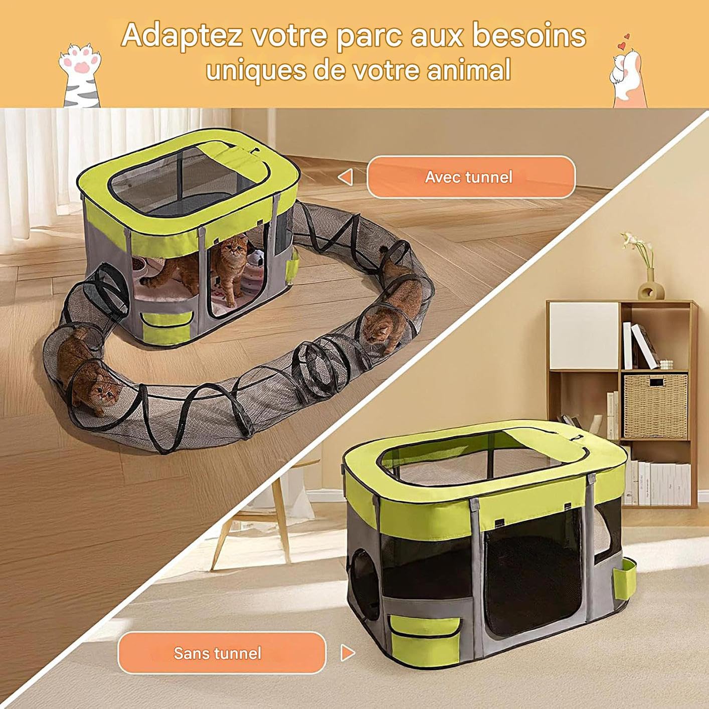 Freilaufgehege für Katzen mit Tunnel | Tunnel für den Außenbereich für Haustiere, einfache Montage, große Größe, Spielzeug für draußen für Katzen auf Terrasse, Rasen, Garten