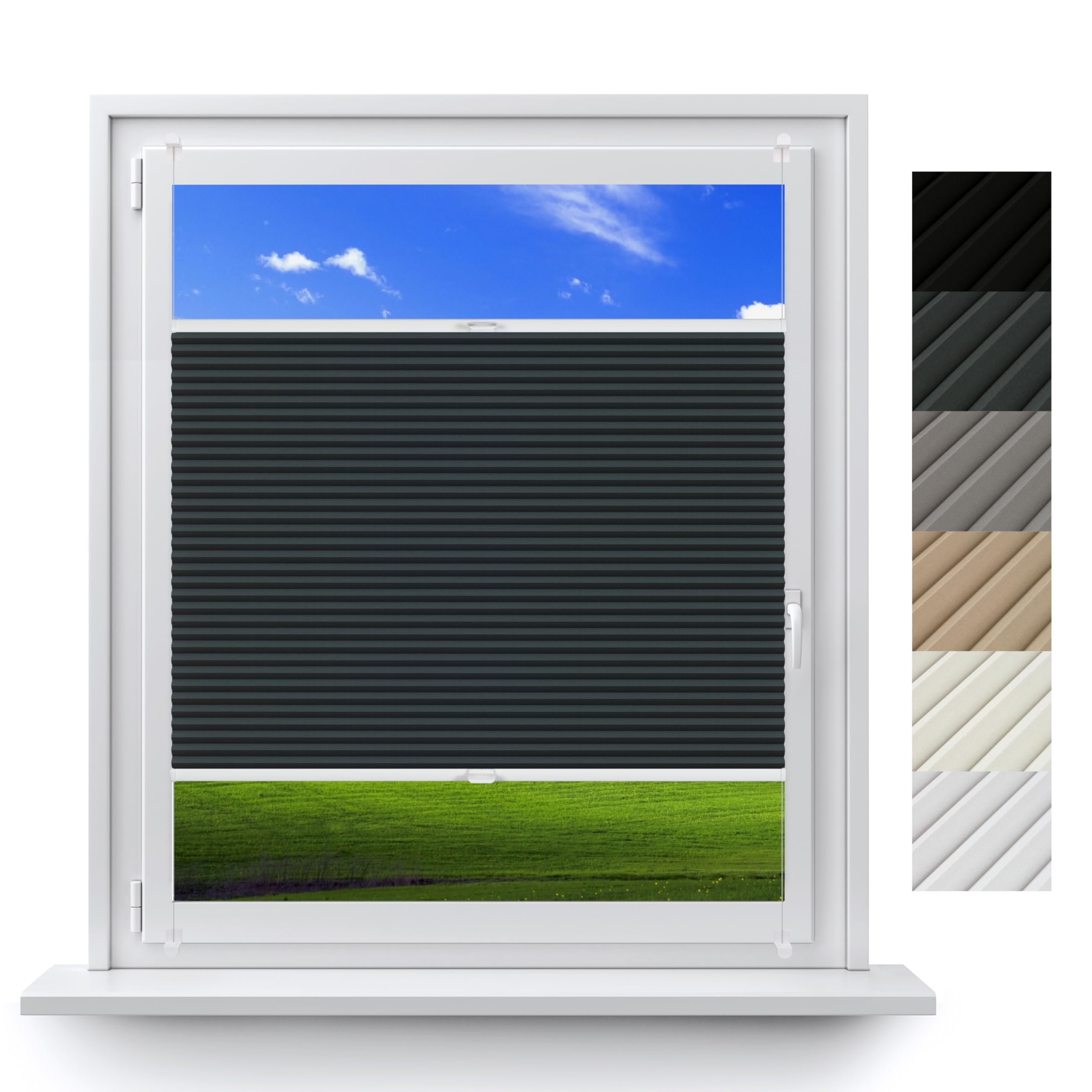 Concept Blinds Blackout Customised Pleated Shades - Blackout Fabric - Made-to-Measure Window Blinds - Easy Installation WITHOUT DRILLING - Width 30–170cm x Height 20-240cm