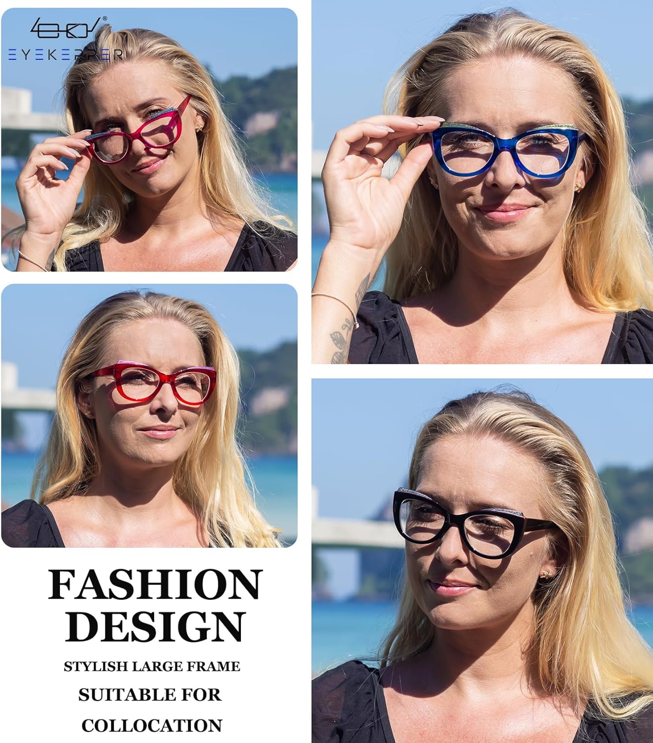 Eyekepper 4-pack Bifocal Reading Glasses Bling Design Cat Eye Bi-focal Readers Women +1.50