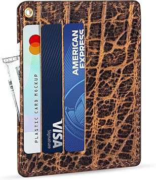 Gexmil Genuine Leather Card Holder, Full Grain Leather, Hand-made, 6 Cards Slots, Front Pocket Credit Card Wallet, Minimalist and Light Weight, Giant Pebble Brown
