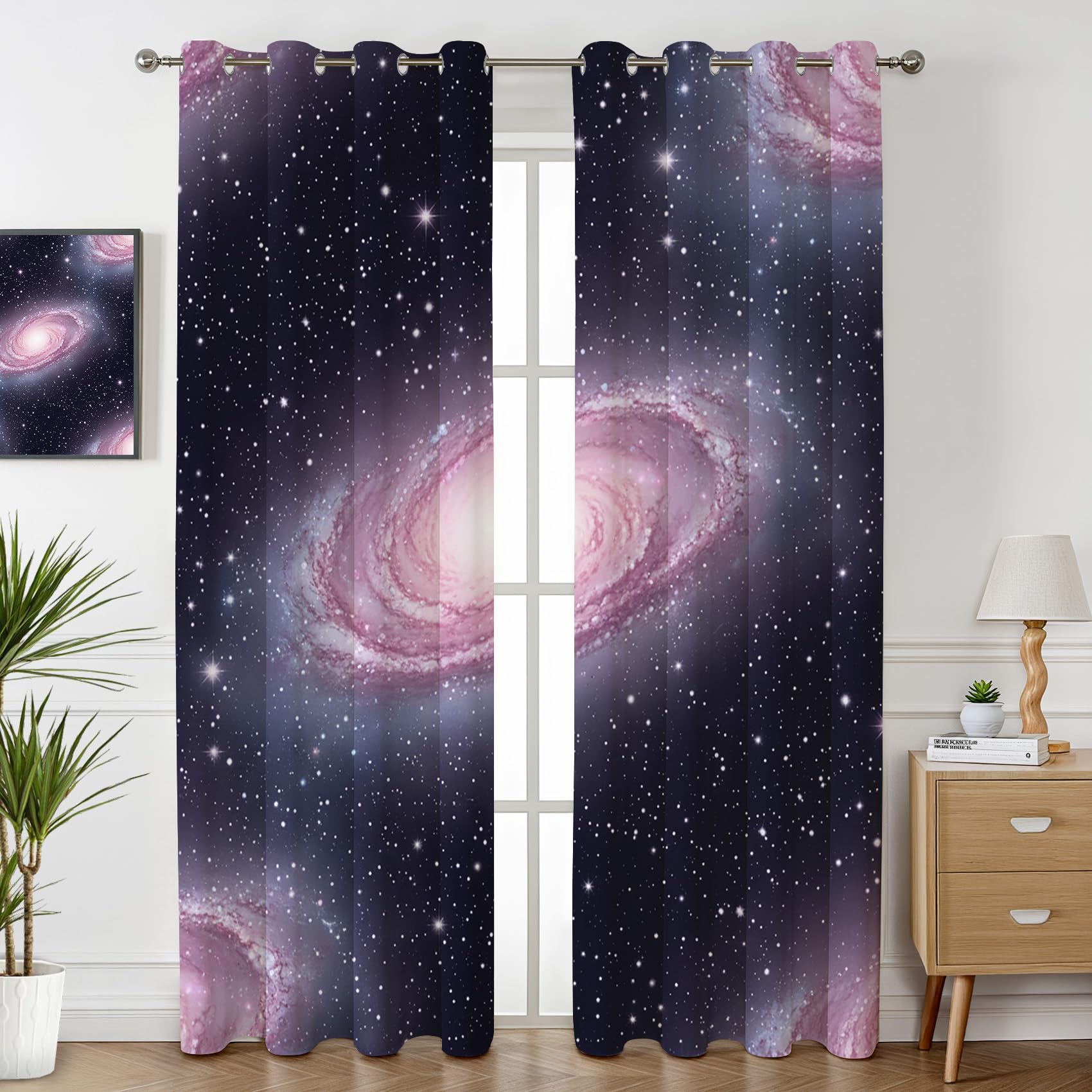 Galaxy Vorhänge Wohnzimmer Blickdichte Sternenhimmel Weltall Motiv Gardinen mit ösen Thermo Vorhang Gegen Kälte Verdunklungsvorhänge für Schlafzimmer Fenster 2er Set H 137 x B 117 cm