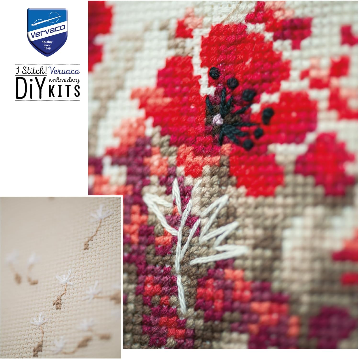 Vervaco Counted Cross Stitch Kit, 13,2 x 13,6 inch, Girl in a Poppy Field