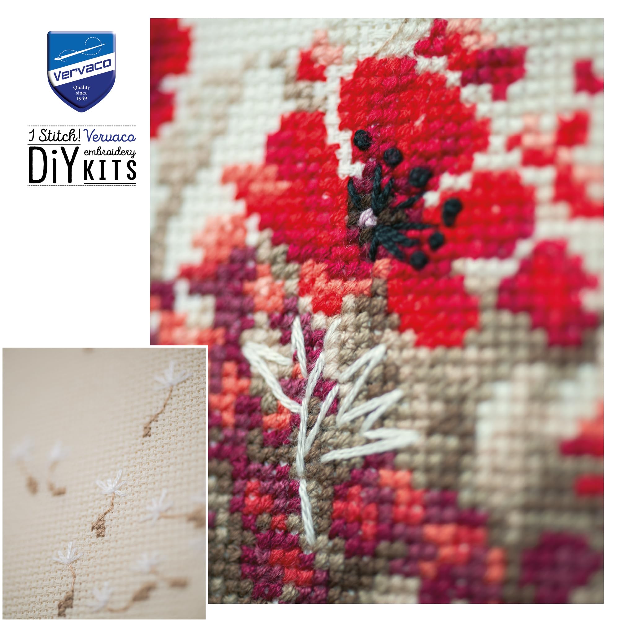 Vervaco Point De Croix Compté Kit Tableau Complet Set FILLE DANS UN CHAMP DE PAVOT De Broderie Loisir Créatif Maison Decoration Cadeau DIY ca. 33 x 34 cm Counted Cross Stitch Embroidery